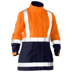 BISLEY WOMENS H TAPED TWO TONE HI VIS RAIN JACKET ORANGE/NAVY