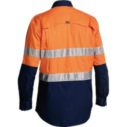 BISLEY 3M BIOMOTION X TAPE HI VIS DRILL LS SHIRT ORANGE/NAVY -Work Clothes Store bisley 3m biomotion x tape hi vis drill ls shirt orangenavy 138053 1000x1000