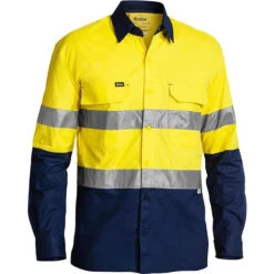BISLEY 3M TAPED HI VIS X AIRFLOW RIPSTOP SHIRT YELLOW/NAVY