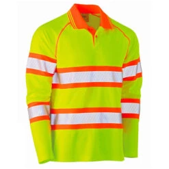 BISLEY DOUBLE TAPED HI VIS MESH L/S POLO YELLOW/ORANGE