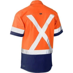BISLEY FLEX & MOVE TWO TONE HI VIS STRETCH UTILITY SS SHIRT ORANGE/NAVY -Work Clothes Store bisley flex move two tone hi vis stretch utility ss shirt orangenavy 632214 600x