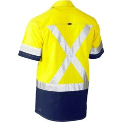 BISLEY FLEX & MOVE TWO TONE HI VIS STRETCH UTILITY SS SHIRT YELLOW/NAVY -Work Clothes Store bisley flex move two tone hi vis stretch utility ss shirt yellownavy 359621 600x