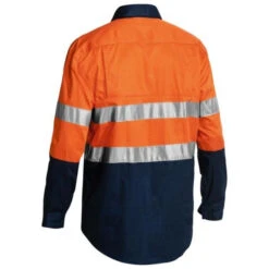 BISLEY MENS TAPED HIGH VIS CLOSED FRONT SHIRT ORANGE/NAVY -Work Clothes Store bisley mens taped high vis closed front shirt orangenavy 769229 600x