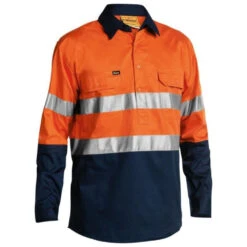 BISLEY MENS TAPED HIGH VIS CLOSED FRONT SHIRT ORANGE/NAVY
