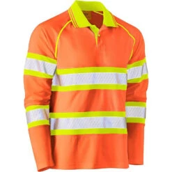 BISLEY TAPE DOUBLE HI VIS MESH LS POLO SHIRT ORANGE/YELLOW