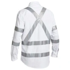 BISLEY TAPED NIGHT COTTON DRILL SHIRT WHITE -Work Clothes Store bisley taped night cotton drill shirt white 877366 600x
