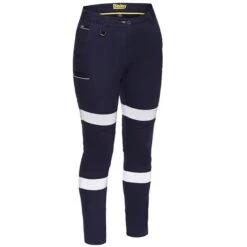 BISLEY WMNS TAPED MID RISE STRETCH COTTON PANTS NAVY