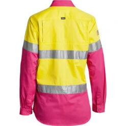 BISLEY WOMENS 3M TAPED HI VIS COOL LIGHTWEIGHT SHIRT YELLOW/PINK -Work Clothes Store bisley womens 3m taped hi vis cool lightweight shirt yellowpink 164628 600x