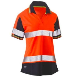 BISLEY WOMENS 3M TAPED HI VIS S/S POLO ORANGE/NAVY