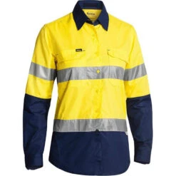 BISLEY WOMENS 3M TAPED HI VIS X AIRFLOW RIPSTOP SHIRT YELLOW/NAVY