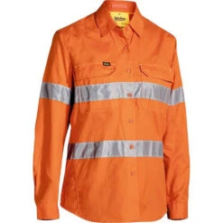 BISLEY WOMENS X AIRFLOW TAPED HI VIS RIPSTOP SHIRT ORANGE