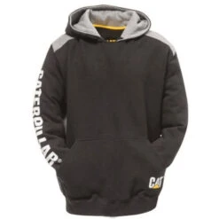 CAT LOGO PANEL PULLOVER HOODIE BLACK