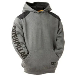 CAT LOGO PANEL PULLOVER HOODIE GREY