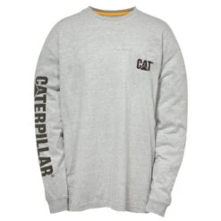CAT TRADEMARK BANNER L/S TEE HEATHER GREY